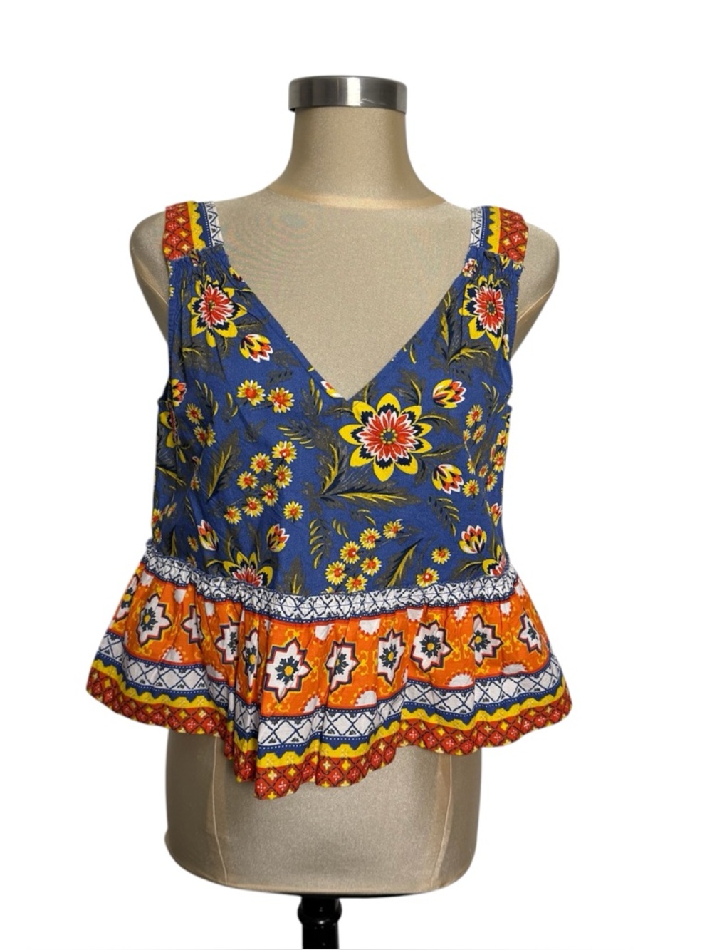 Joie Floral Cotton Blouse Blue Yellow Lightweight Romantic Boho Top S